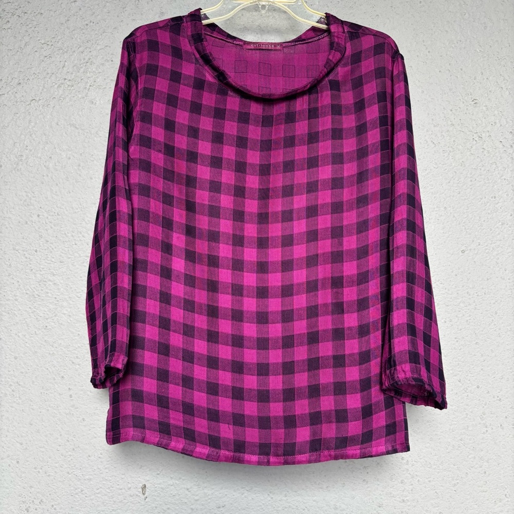 Cut Loose Pink and Black Boxy Blouse with Peter Pan Collar